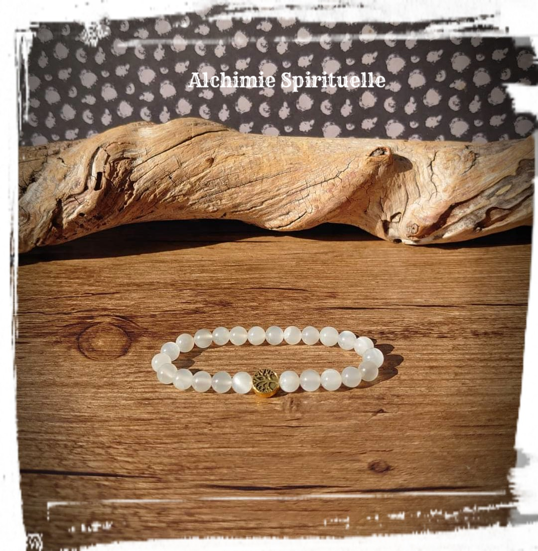 Bracelet Pierre de Lune, perle Arbre de vie 