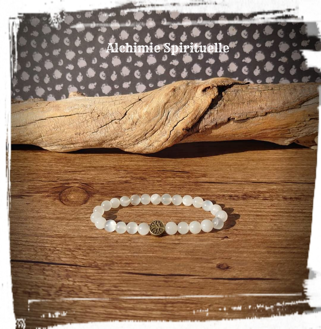 Bracelet Pierre de Lune, perle Arbre de vie 