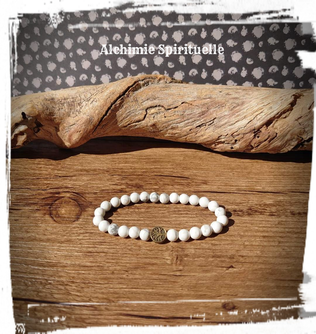 Bracelet Howlite, perle Arbre de vie