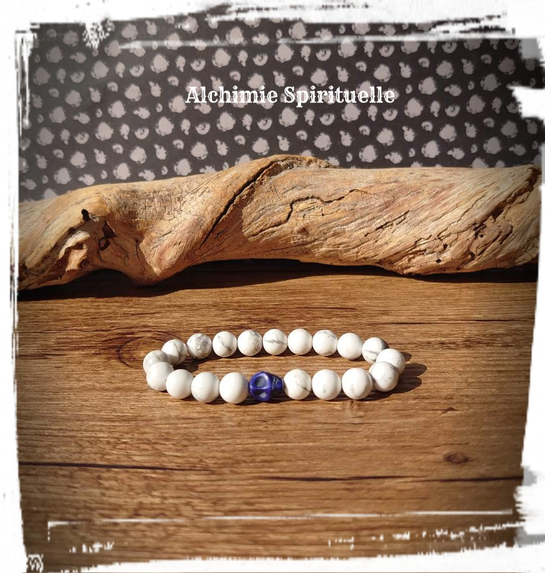 Bracelet Howlite, perle Tête de mort
