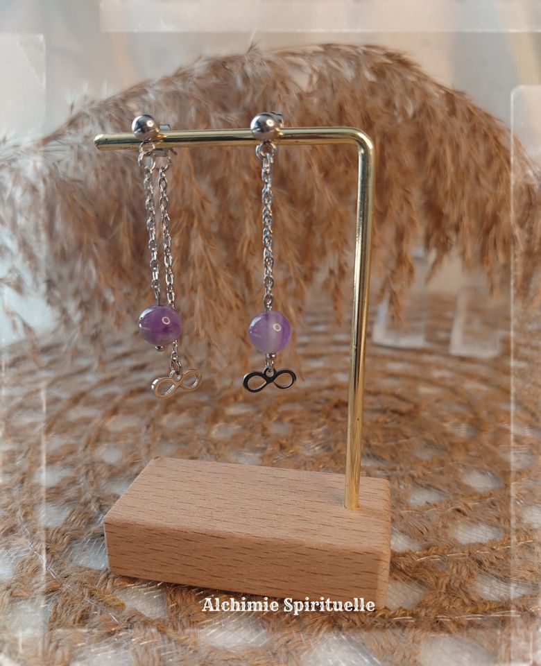 Boucles d'oreilles, Améthyste et infini