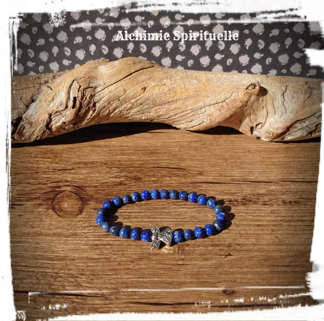 Bracelet  Lapis Lazuli, perle Ange Gardien