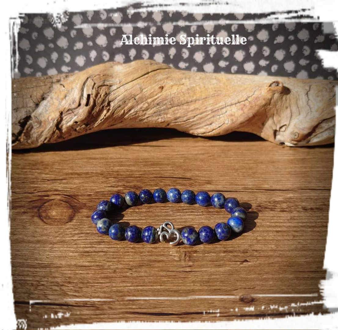 Bracelet  Lapis Lazuli, perle Aum