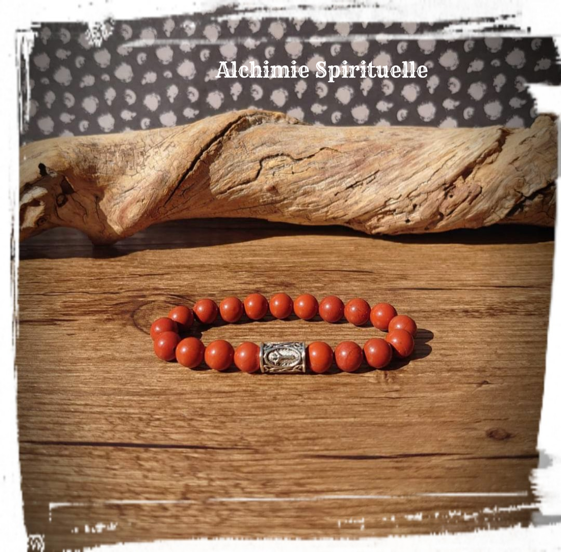 Bracelet Jaspe rouge,  Rune Algiz