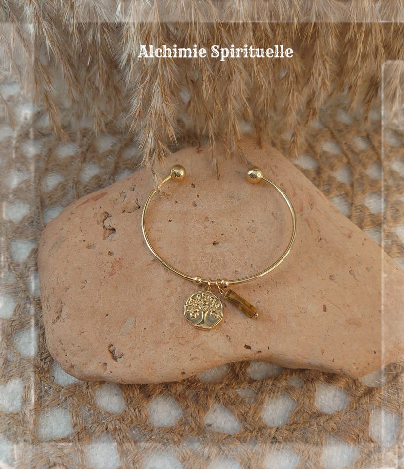 Bracelet jonc Arbre de vie, Œil de tigre
