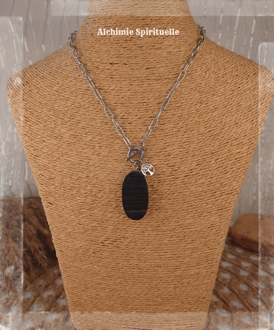 Collier Tourmaline brute, charme arbre de vie
