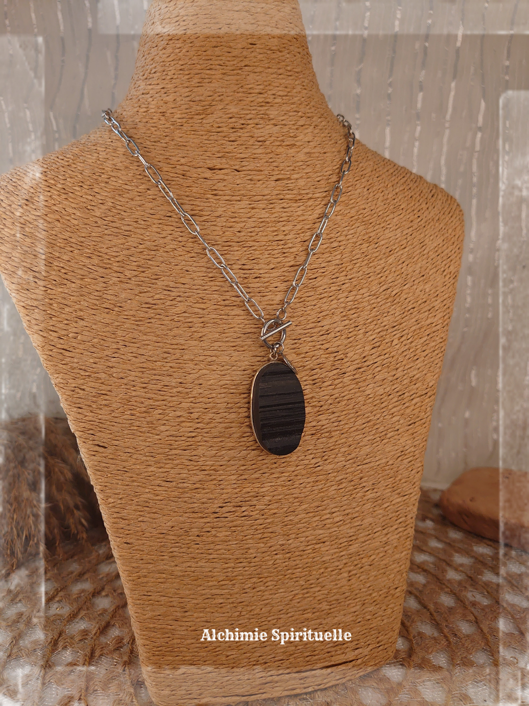 Collier Tourmaline brute, charme arbre de vie