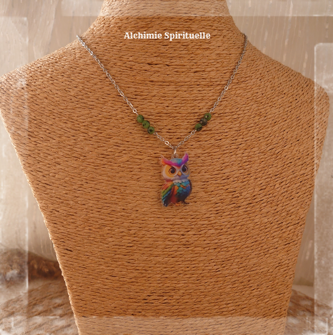 Collier Chouette Zoïsite Rubis