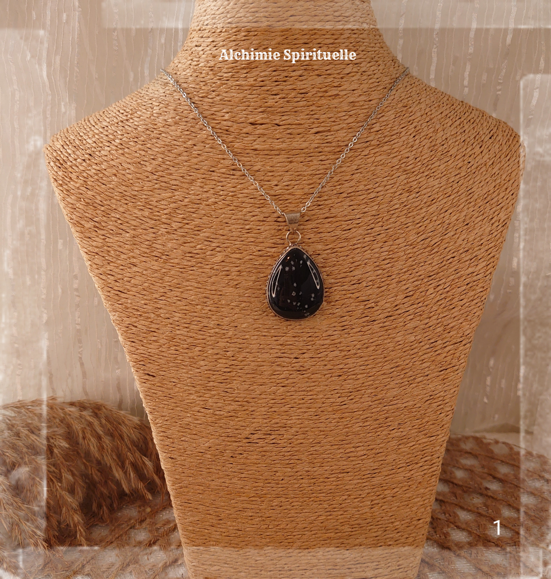 Pendentif Obsidienne flocon de neige