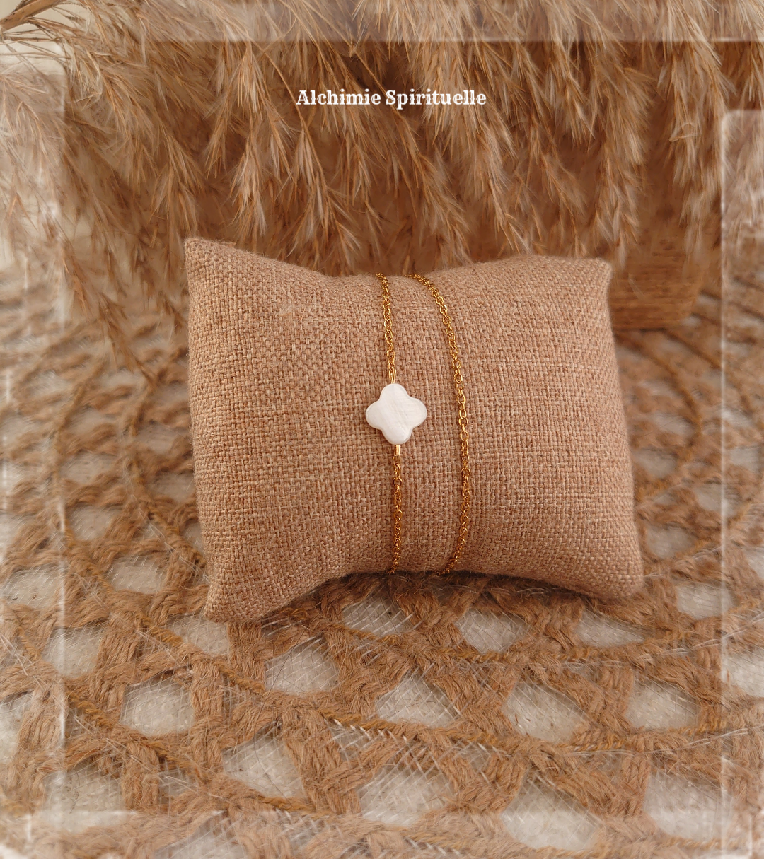Bracelet duo "porte bonheur", Trèfle en nacre