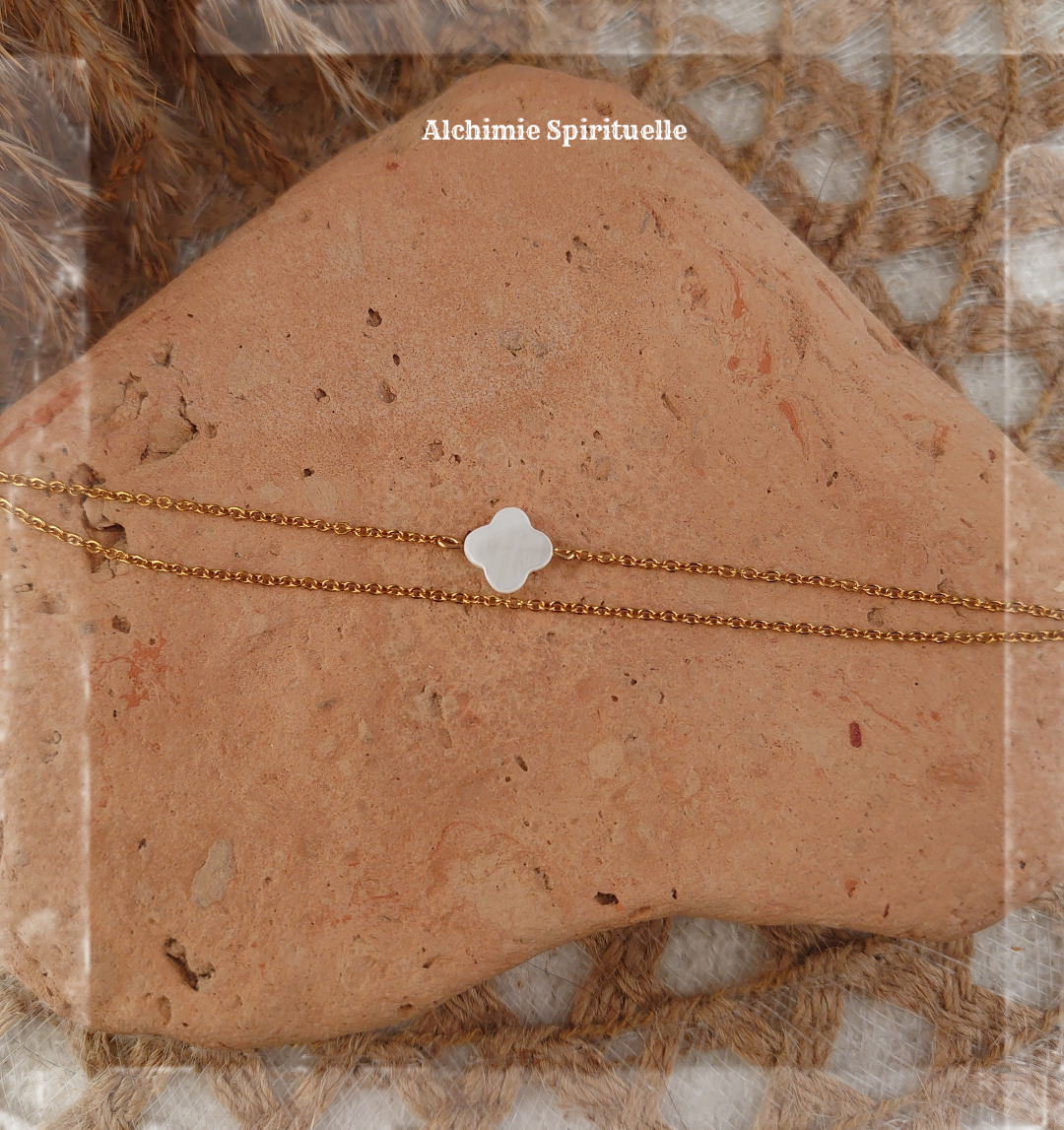 Bracelet duo "porte bonheur", Trèfle en nacre