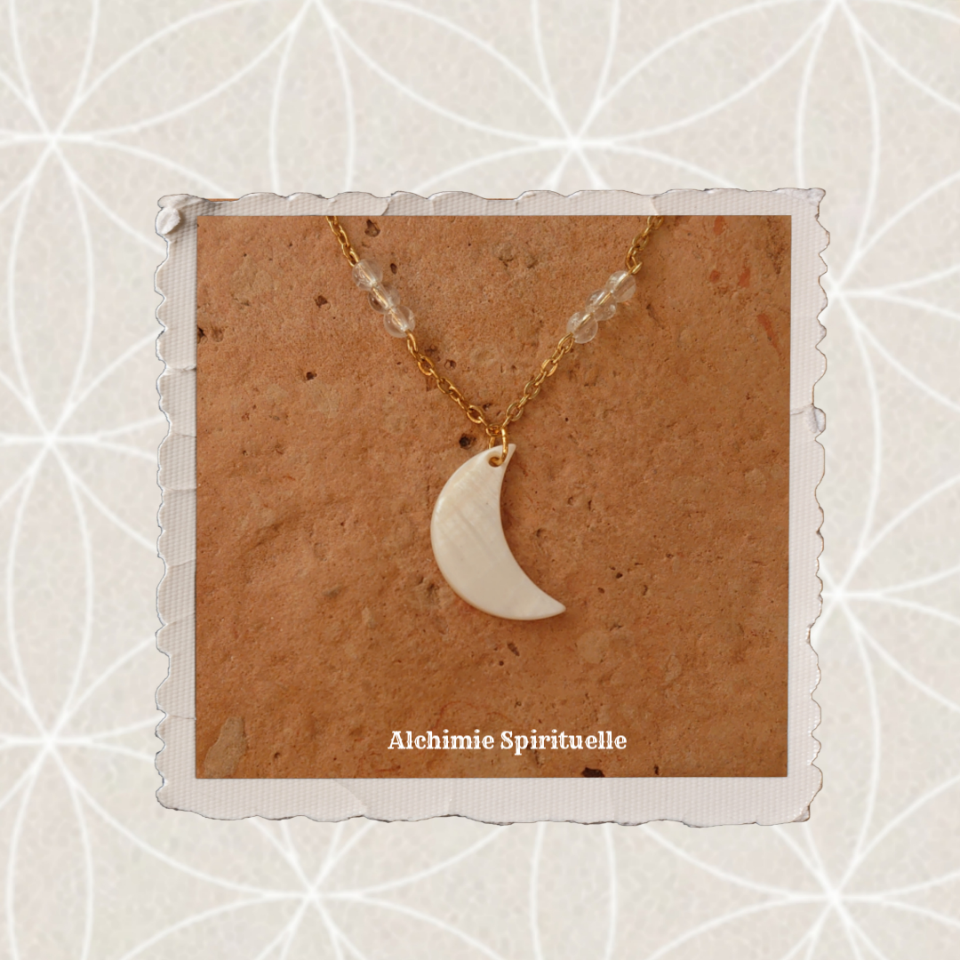 Collier Lune Nacre, Cristal de roche