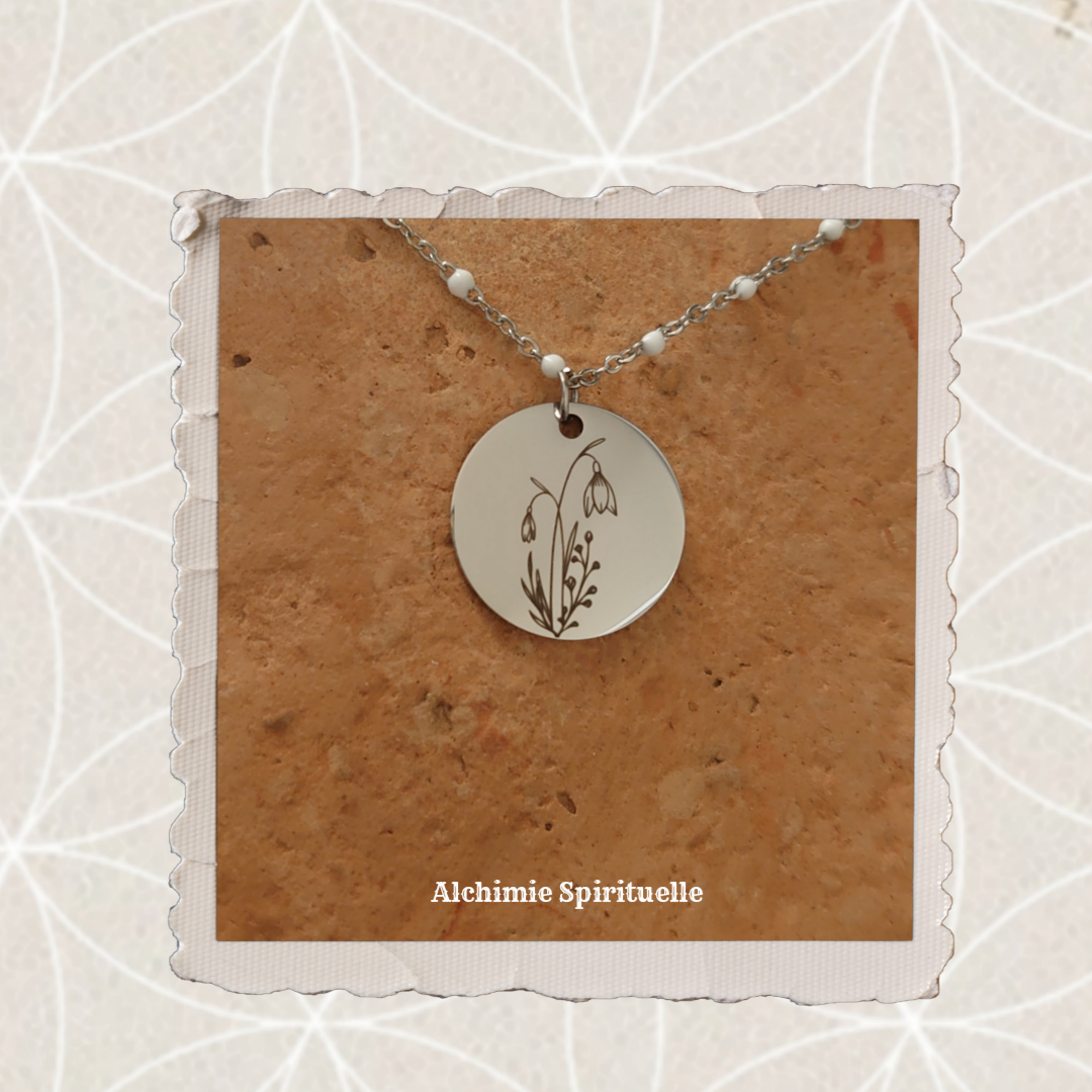 Collier Fleur de Naissance Janvier Perce Neige