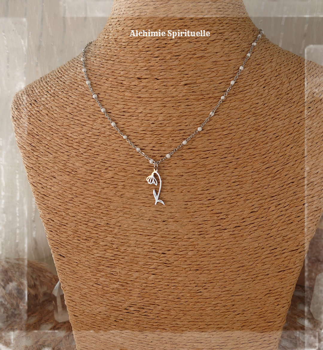 Collier Fleur de Naissance Janvier Perce Neige