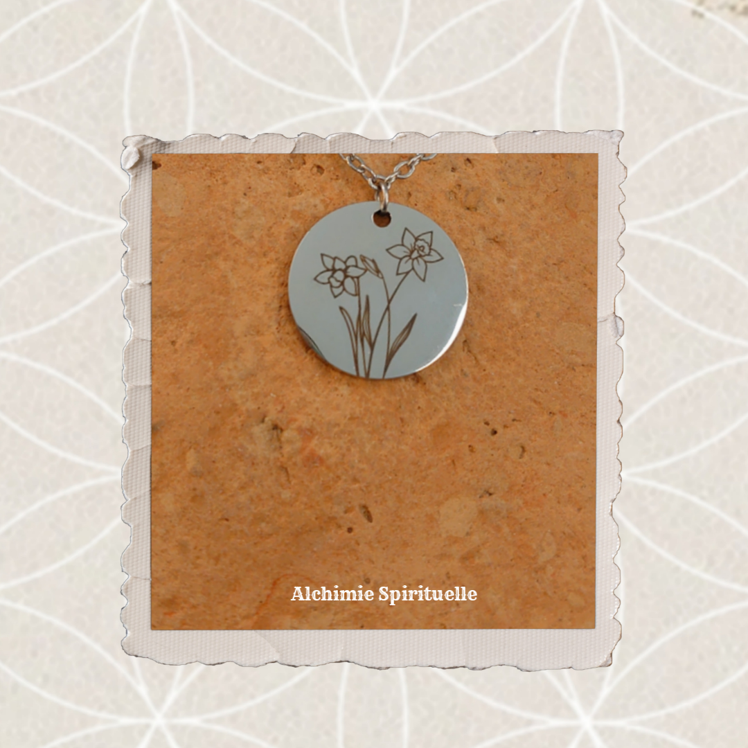 Collier Fleur de naissance mois de Mars Jonquille