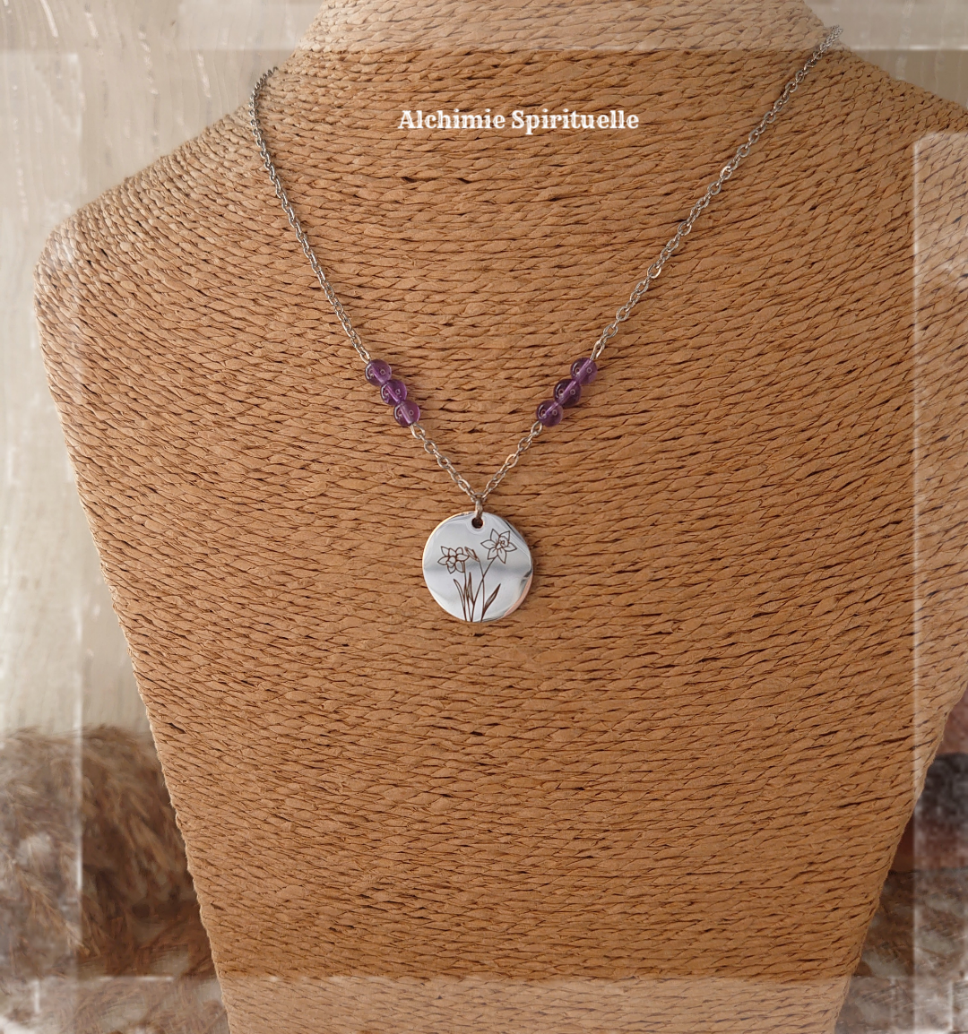 Collier Fleur de naissance mois de Mars Jonquille