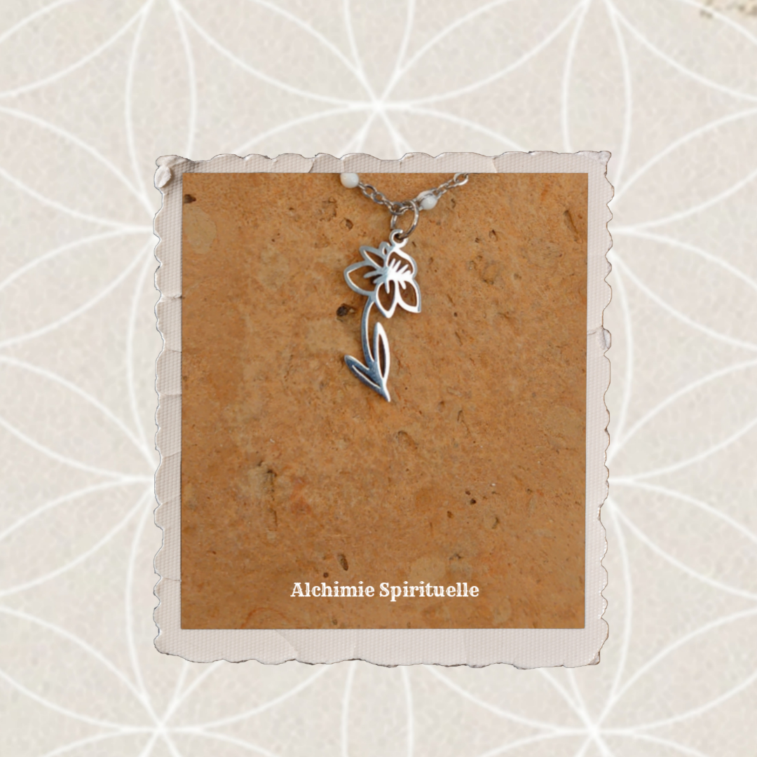Collier Fleur de naissance mois de Mars Jonquille