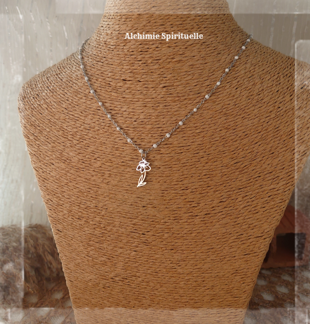 Collier Fleur de naissance mois de Mars Jonquille