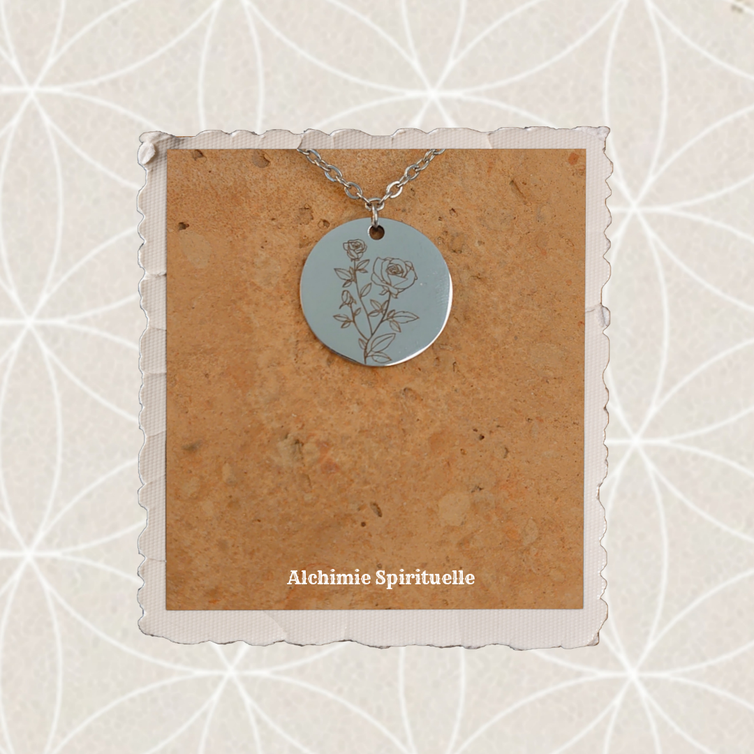 Collier Fleur de naissance Juin / Rose