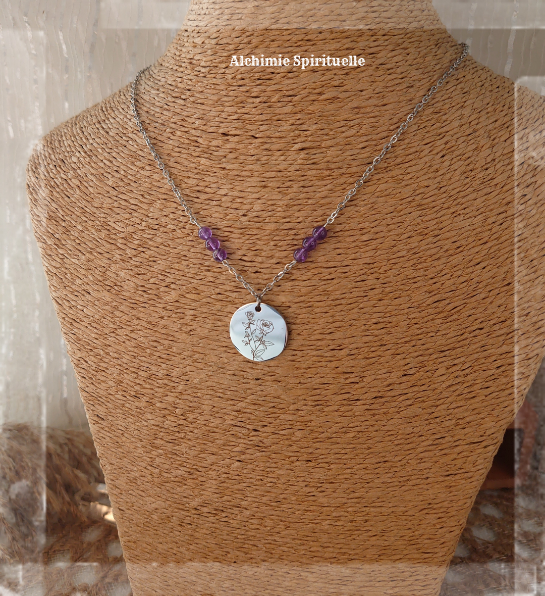 Collier Fleur de naissance Juin / Rose