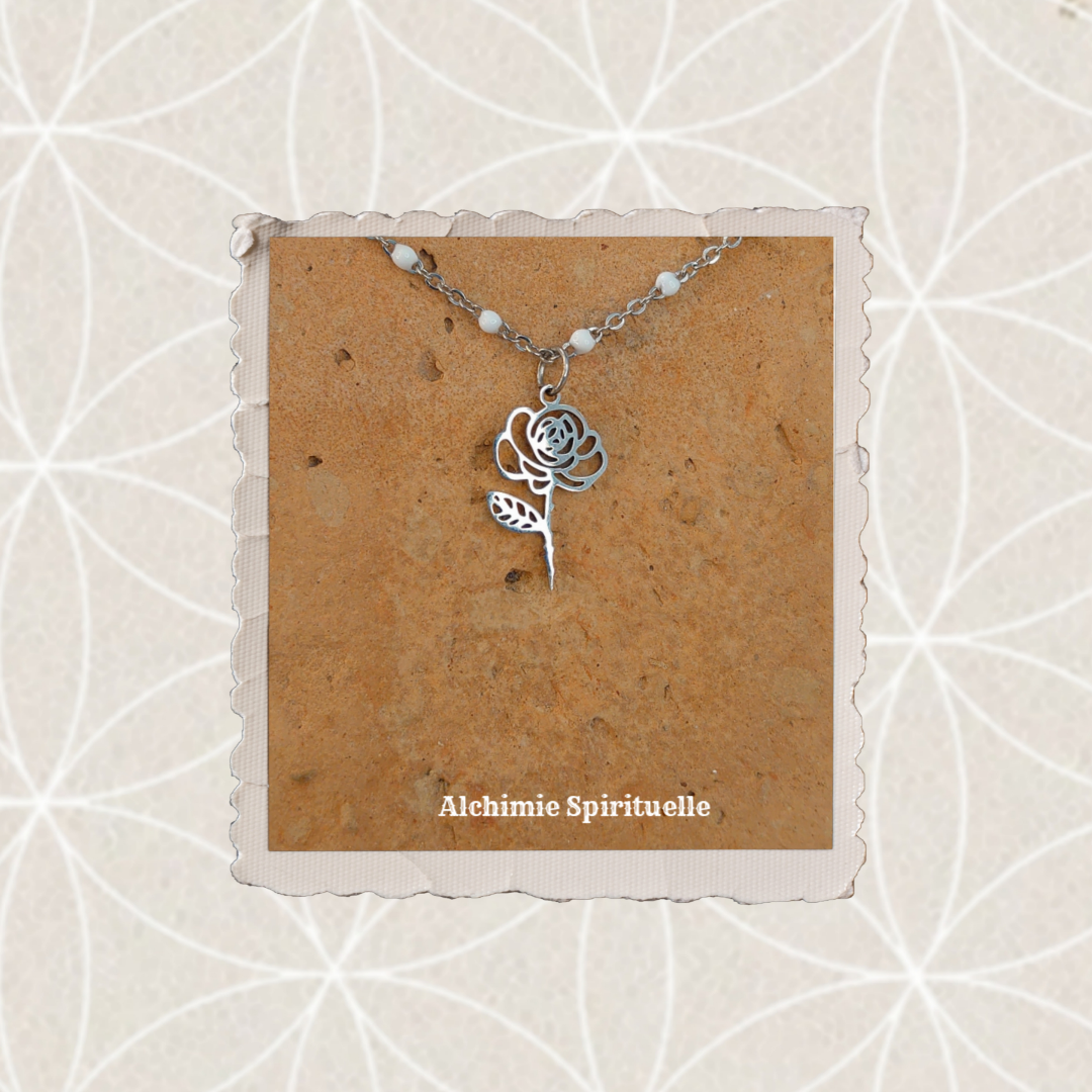 Collier Fleur de naissance Juin / Rose