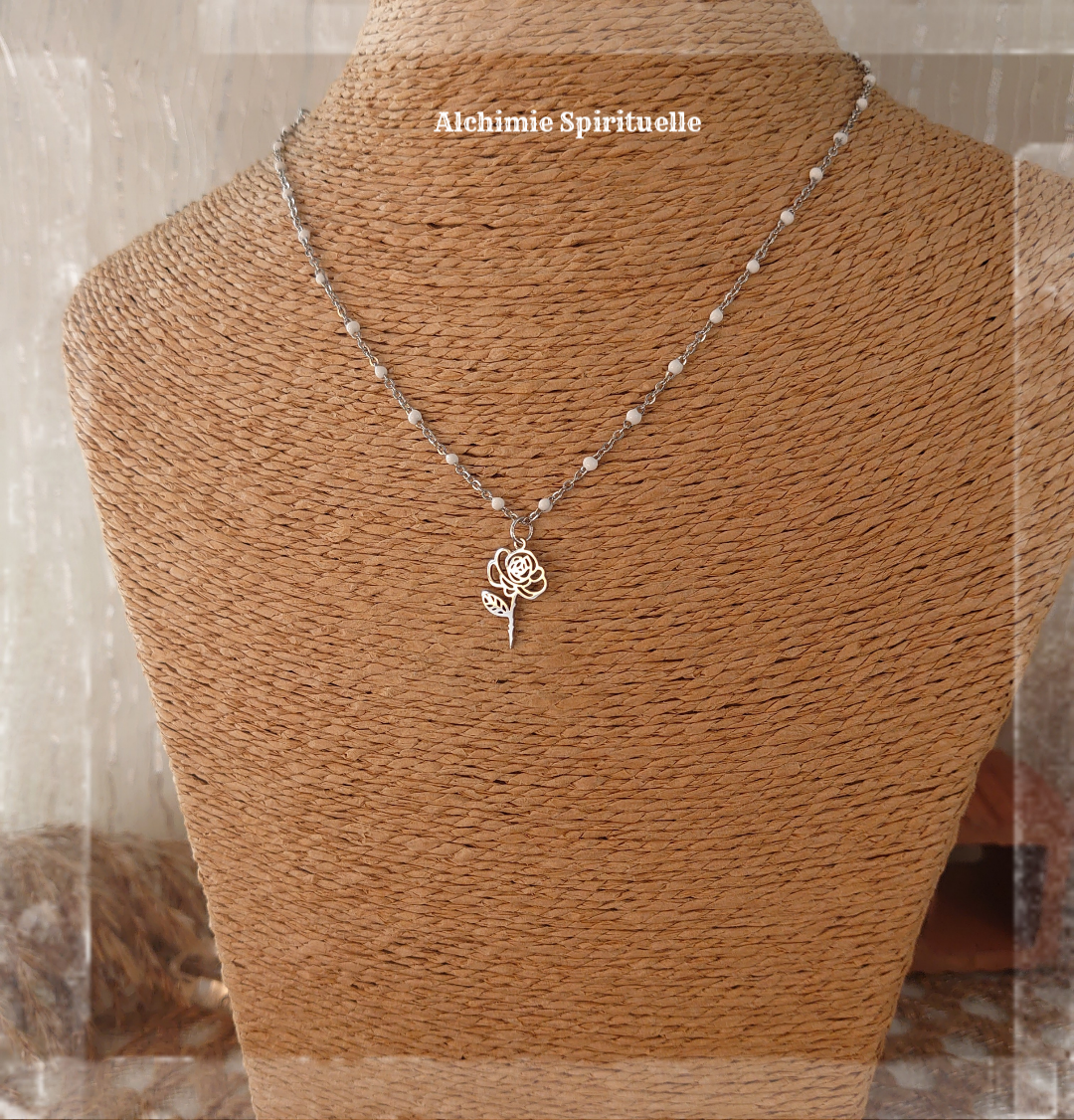 Collier Fleur de naissance Juin / Rose