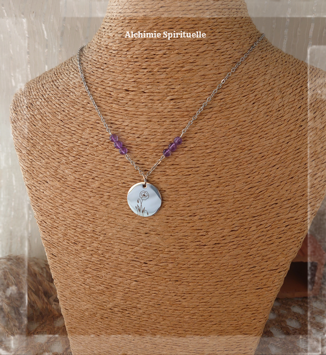 Collier Fleur de naissance Août / Coquelicot