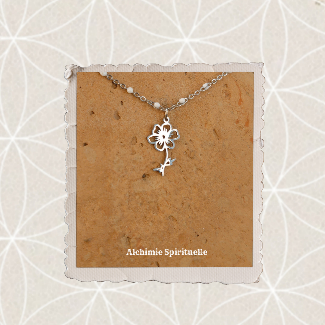 Collier Fleur de naissance Août / Coquelicot