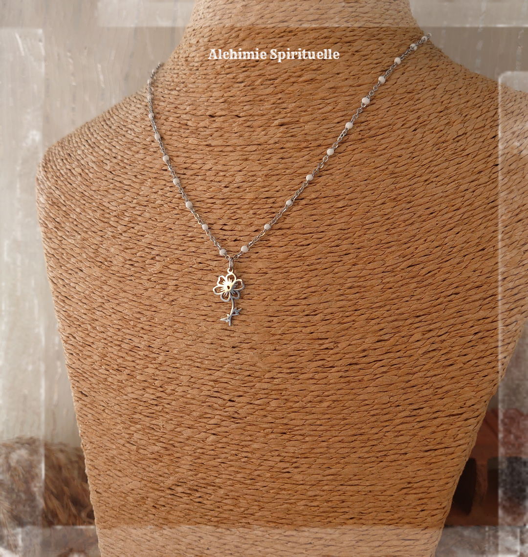 Collier Fleur de naissance Août / Coquelicot