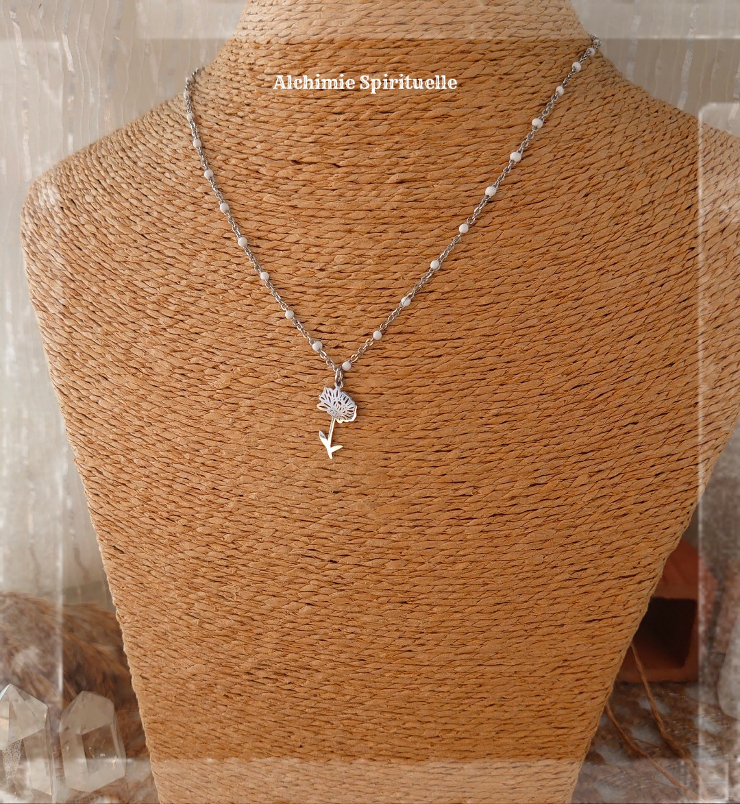 Collier Fleur de naissance Novembre / Chrysanthème
