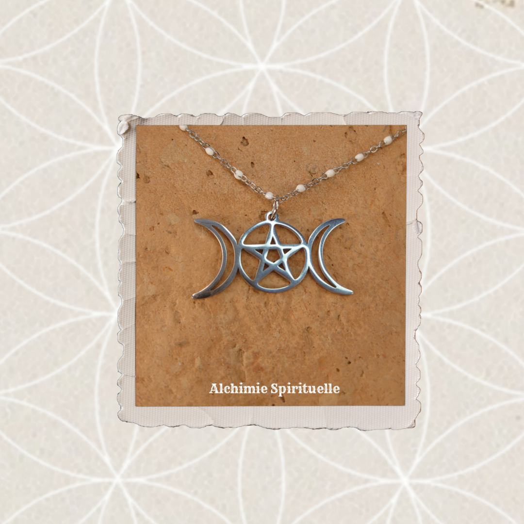 Collier Triple Lune et Pentacle