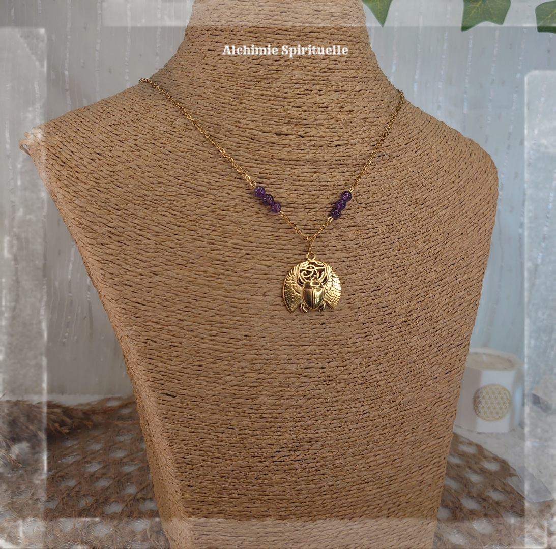 Collier Scarabée Sacré Egyptien, Œil D'Horus