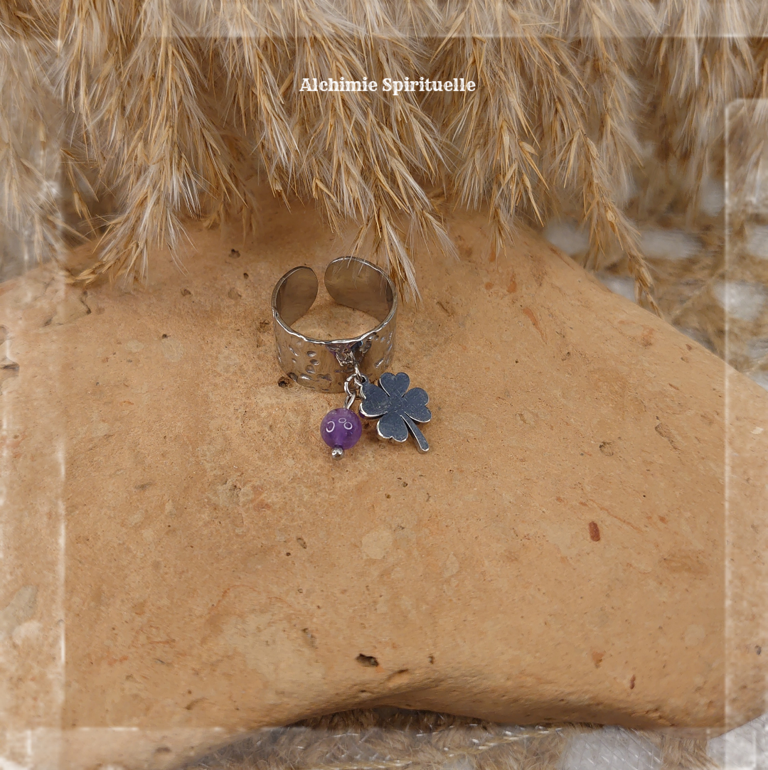 Bague Trèfle à 4 Feuilles, Améthyste