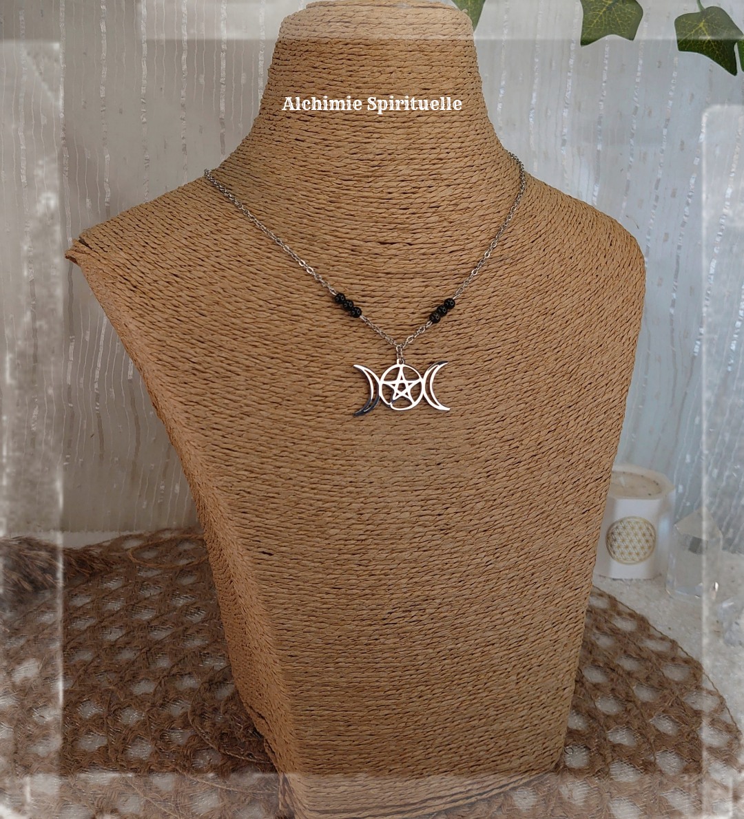 Collier Triple Lune et Pentacle