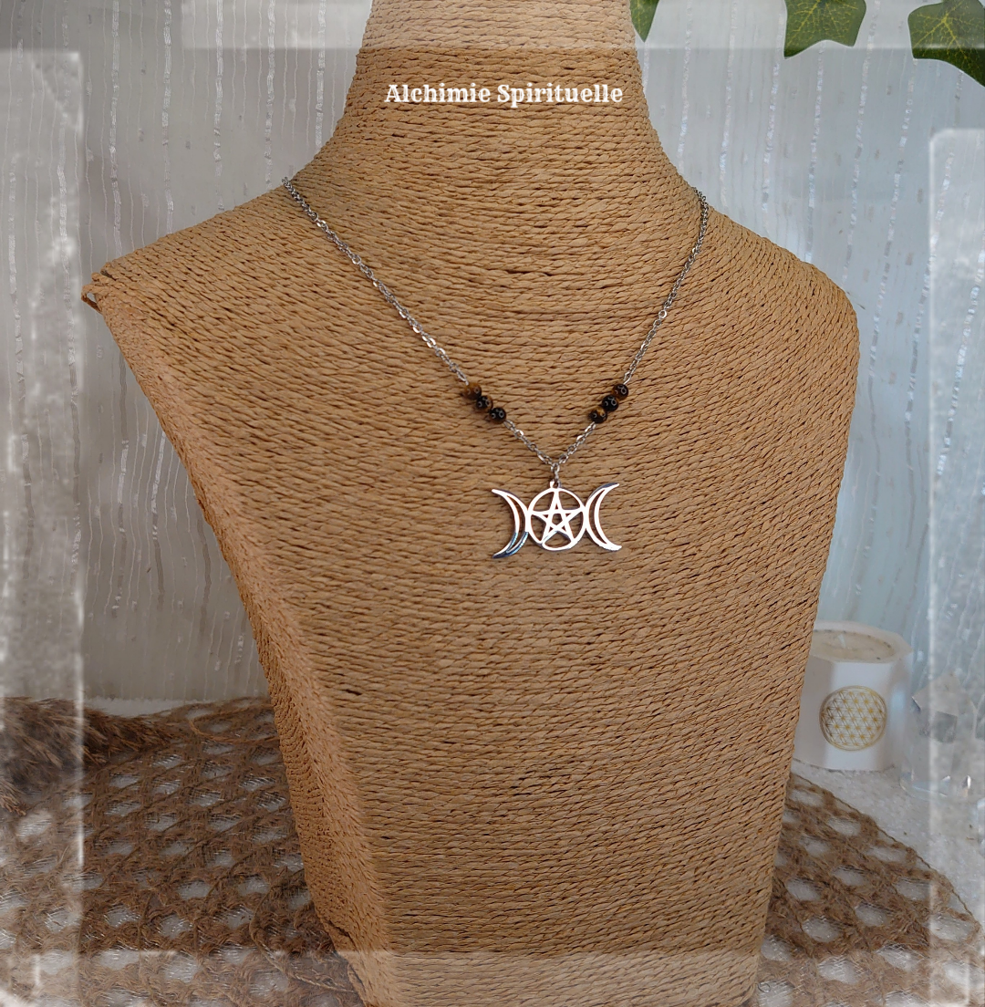 Collier Triple Lune et Pentacle
