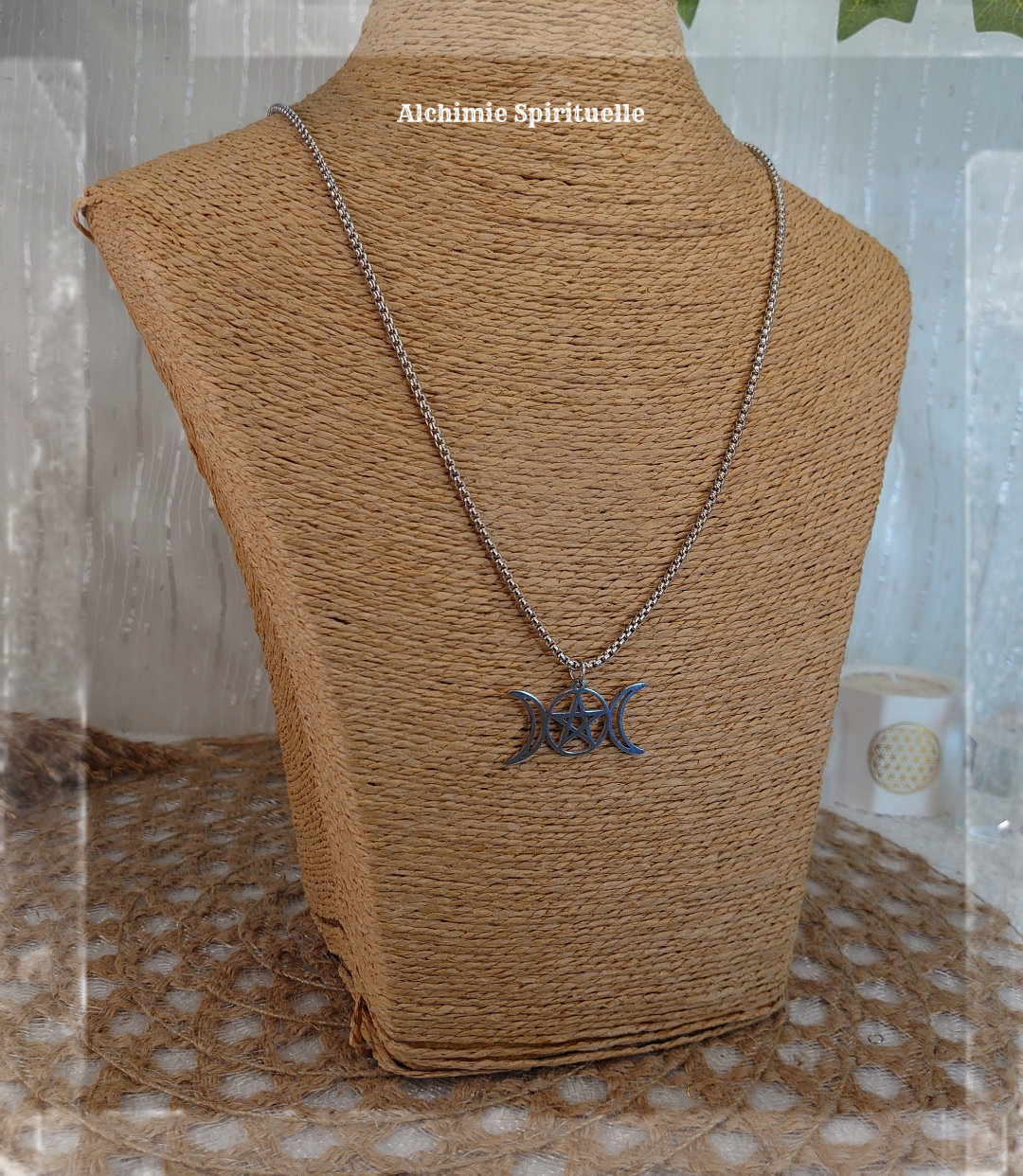 Collier Triple Lune et Pentacle