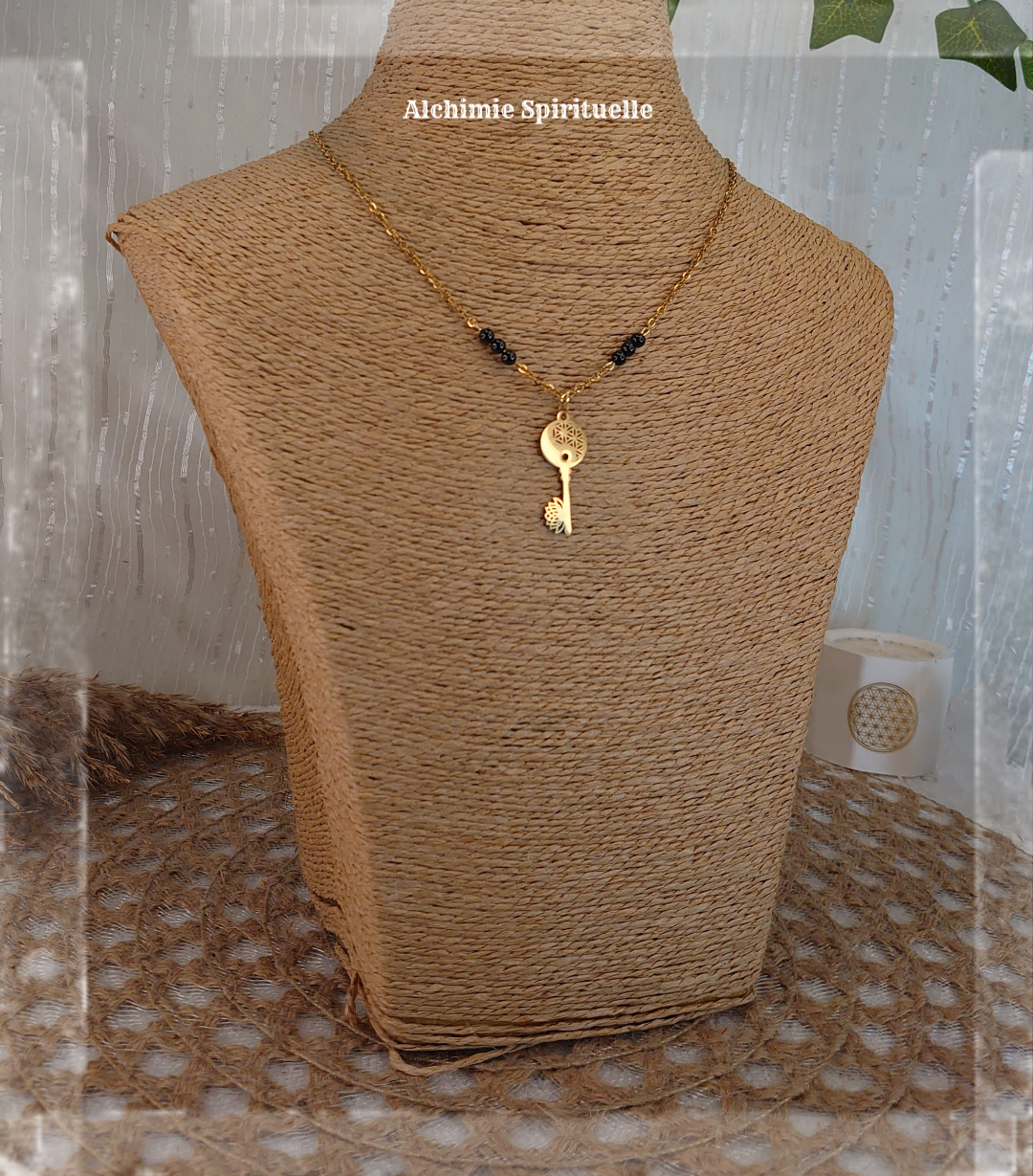 Collier Clé Fleur de vie et Lotus