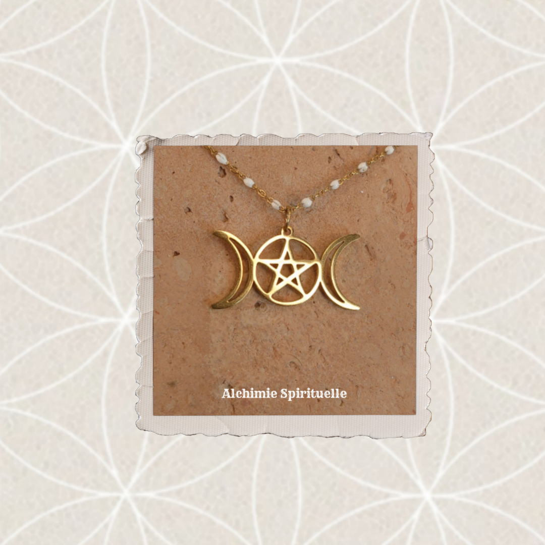 Collier Triple Lune et Pentacle