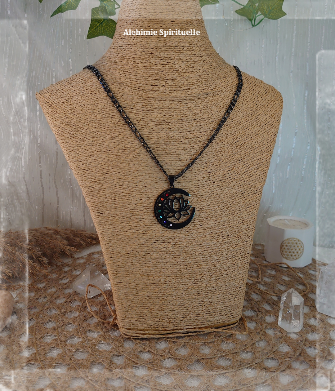 Collier Lune Fleur de Lotus (7 chakras)