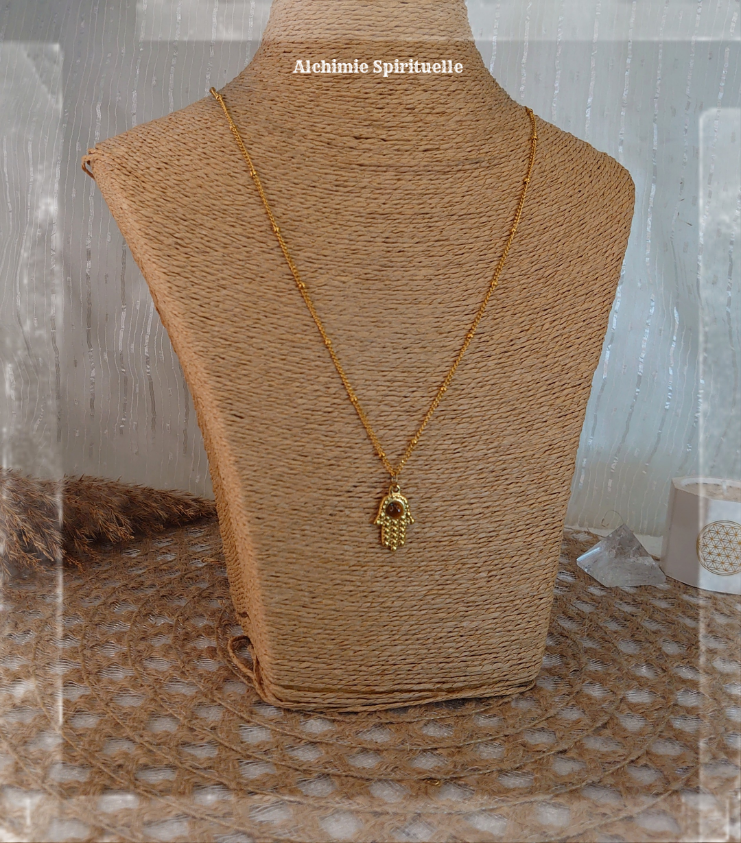Collier Hamsa Œil de tigre