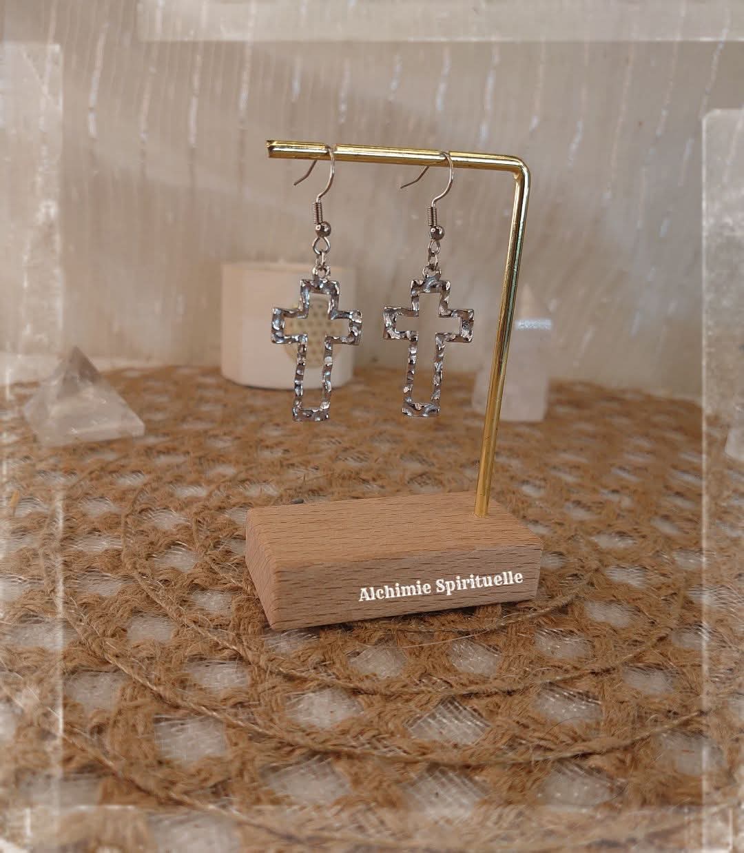Boucles d'oreille Croix Martelée
