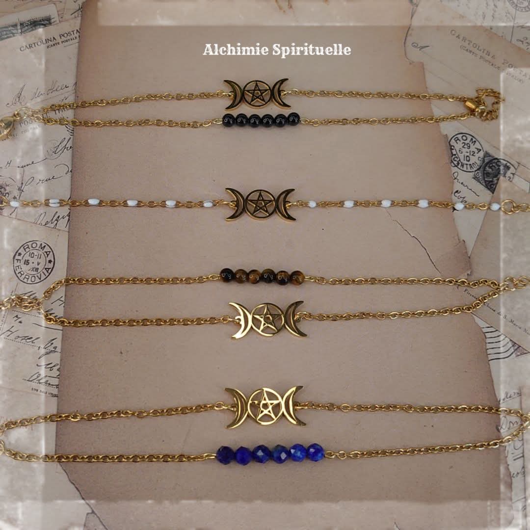 Bracelet Triple Lune et Pentacle 