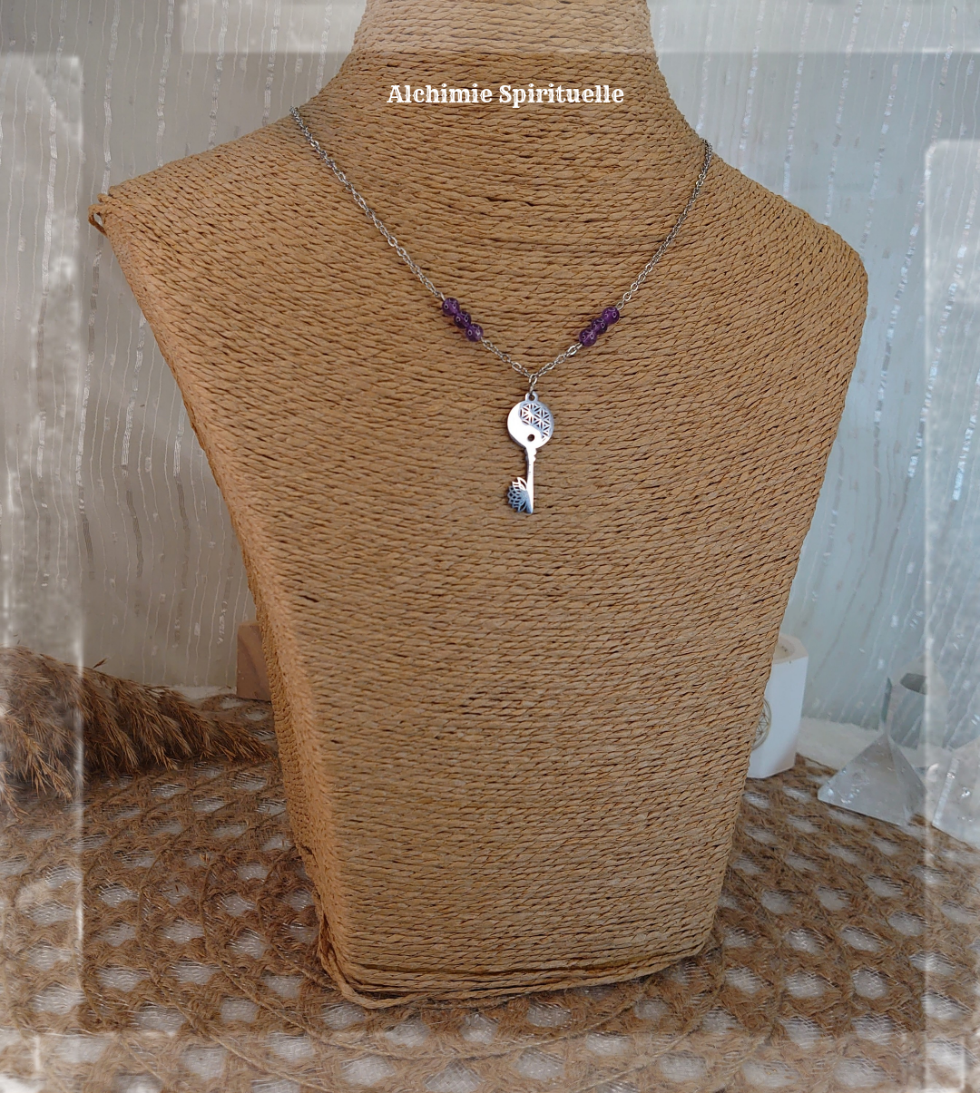 Collier Clé Fleur de vie et Lotus