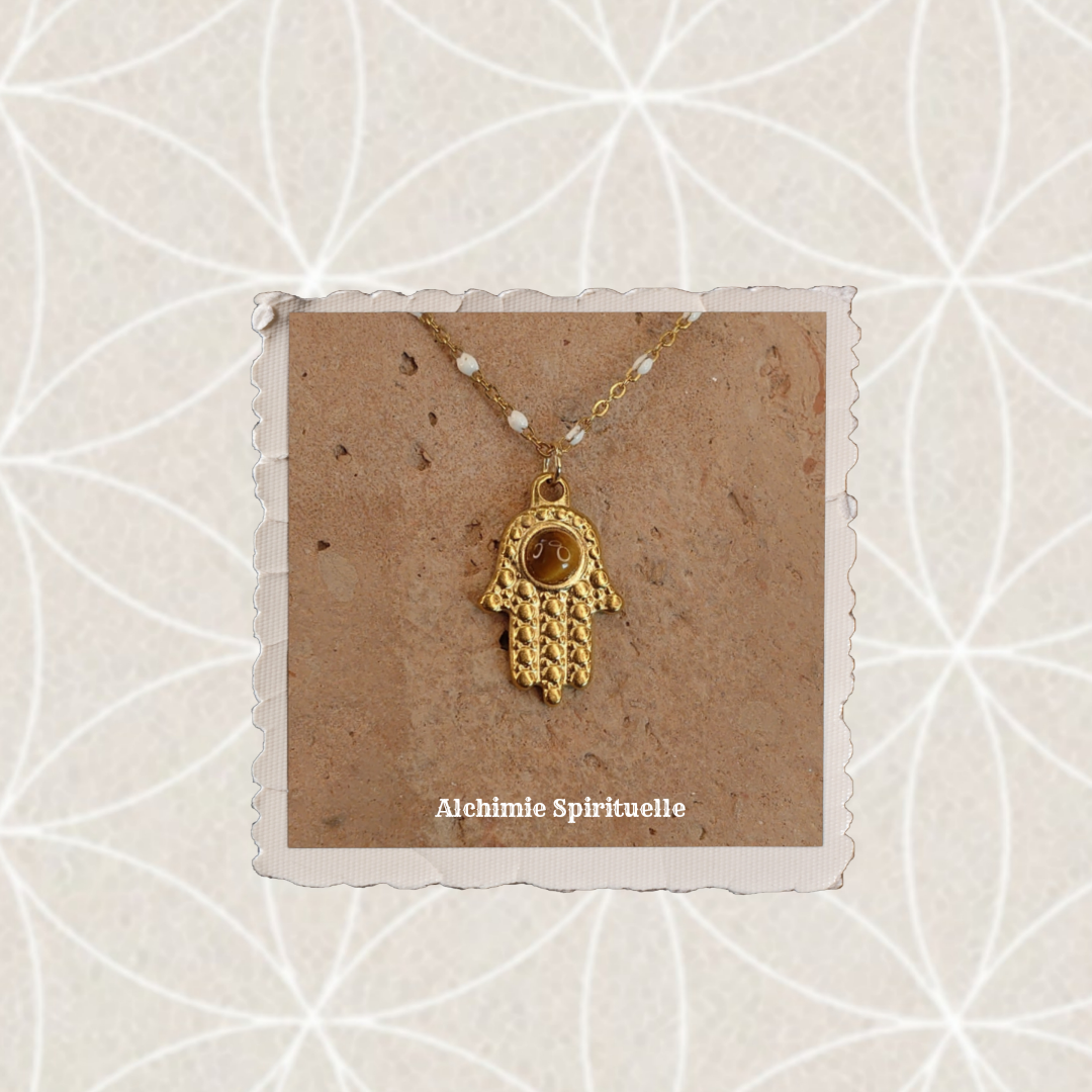 Collier Hamsa Œil de tigre