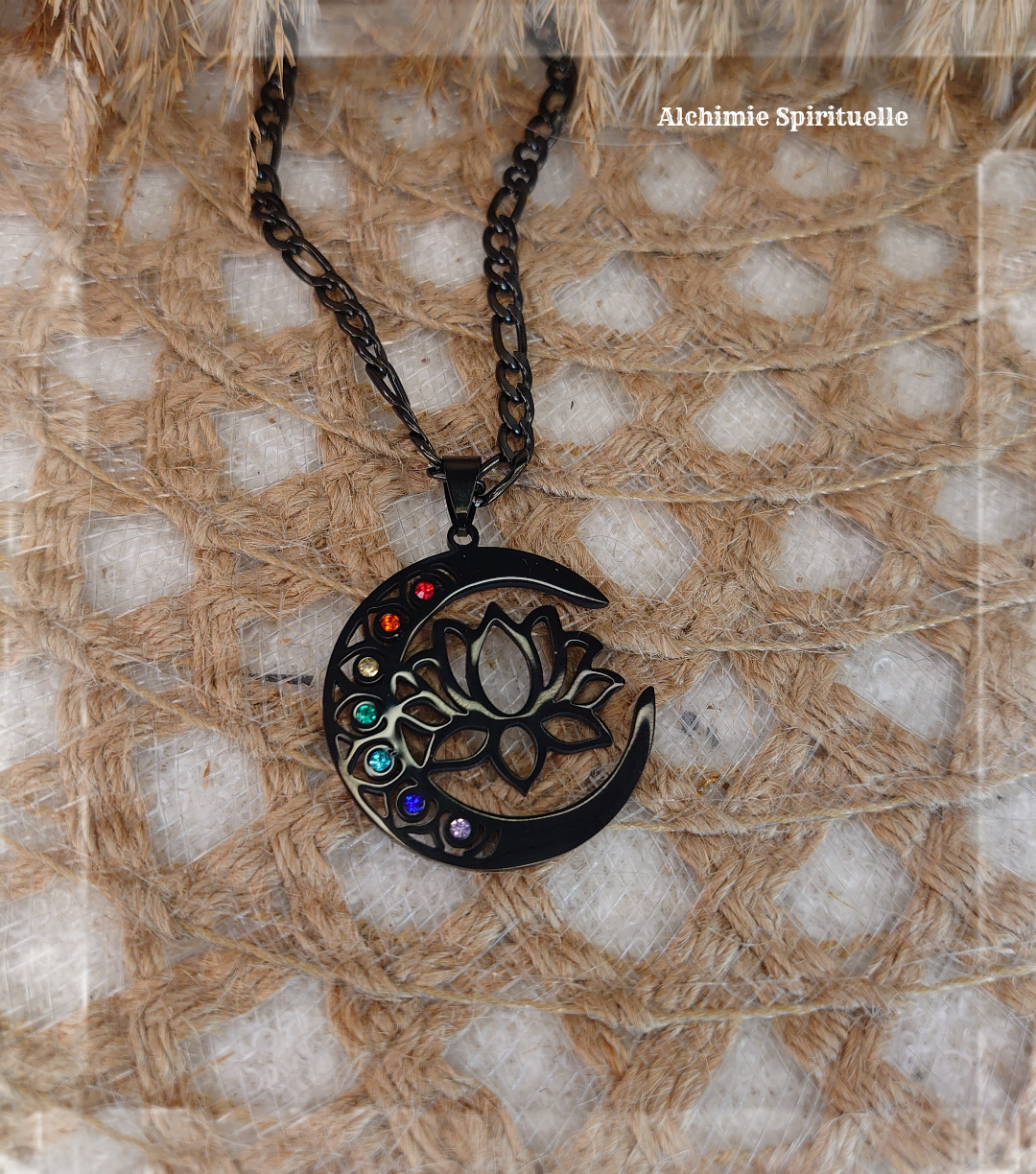 Collier Lune Fleur de Lotus (7 chakras)