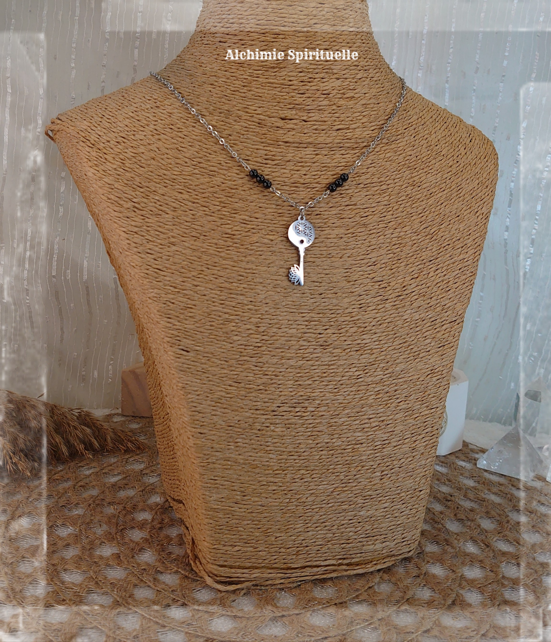 Collier Clé Fleur de vie et Lotus