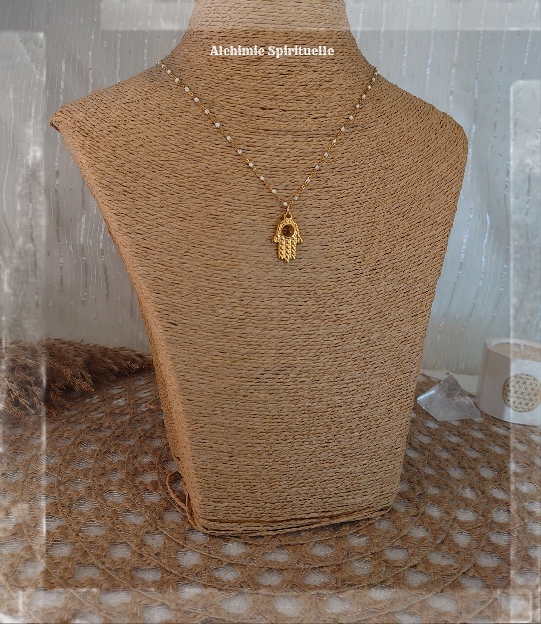 Collier Hamsa Œil de tigre