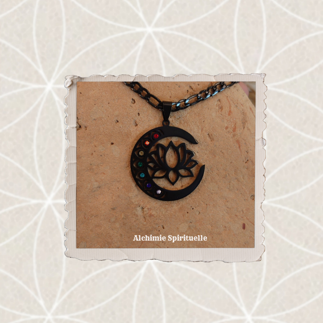 Collier Lune Fleur de Lotus (7 chakras)