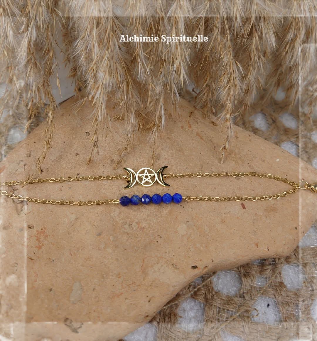 Bracelet Triple Lune et Pentacle 