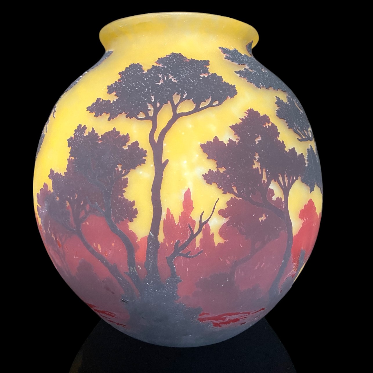 Grand vase Muller au paysage lacustre